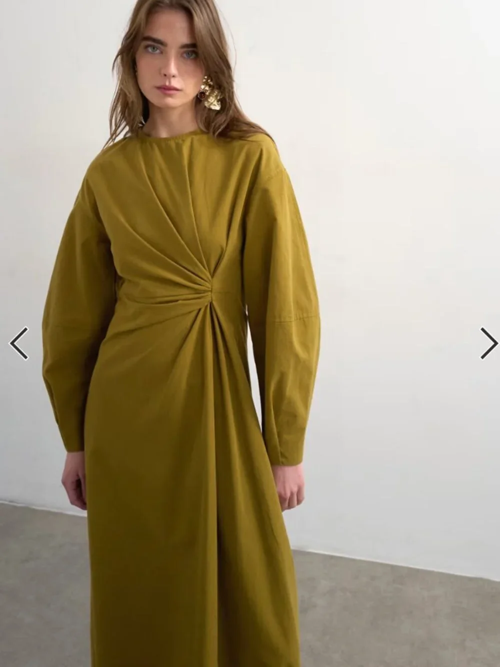 Topshop knot detail midi dress with asymmetric hem in khaki green - Picture 2 of 5